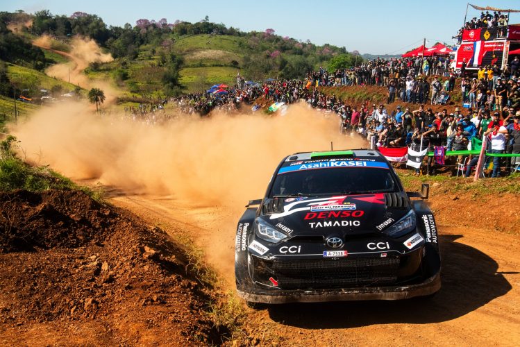 Elfyn Evans (GBR) and Scott Martin (GBR) Of Toyota Gazoo Racing Wrt are seen performing during the  World Rally Championship Paraguay in Encarnacion, Paraguay on  29, August, 2025. // Jaanus Ree / Red Bull Content Pool // SI202508290469 // Usage for editorial use only //